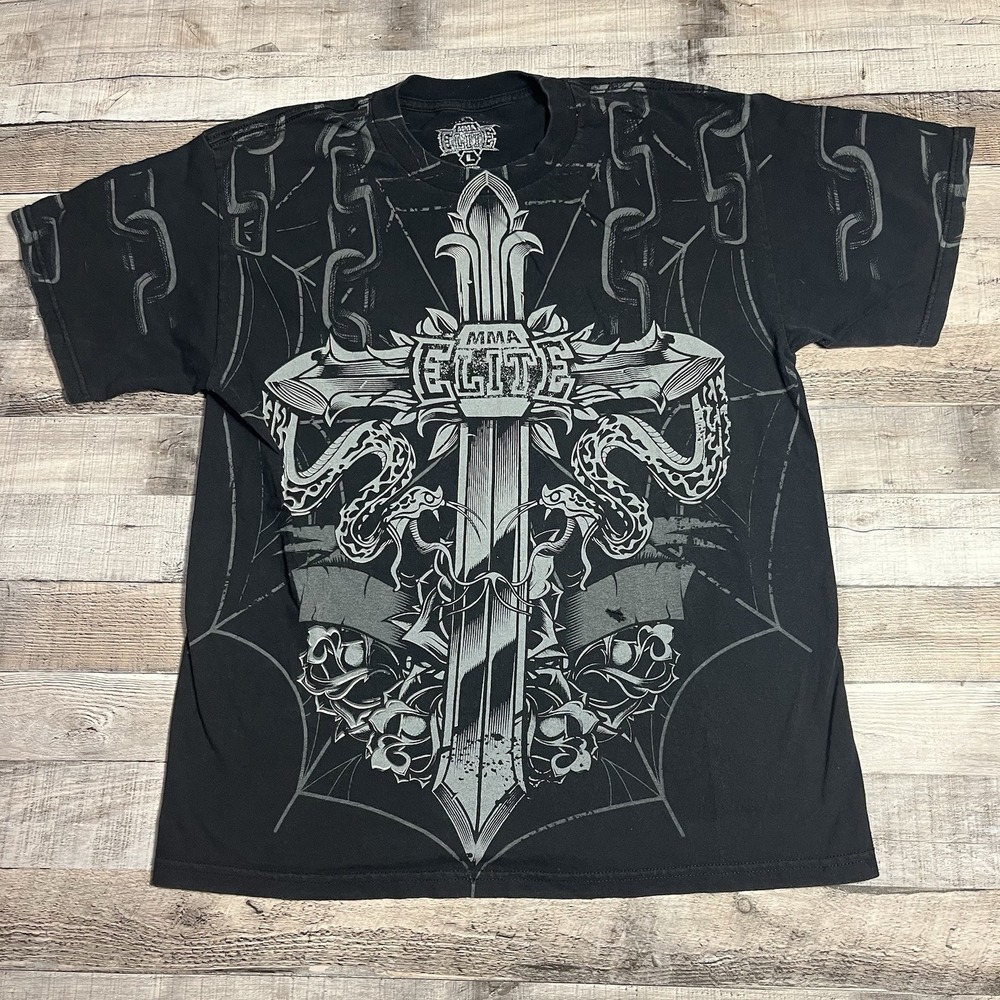 MMA Elite Shirt Size Large Black Chuck Liddel Collab Punk Grunge Y2K